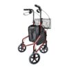3 Wheel Walker Rollator Red with Carry Basket and Bag Side View