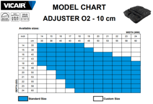 Vicair Adjuster O2 Wheelchair Cushion Size Chart