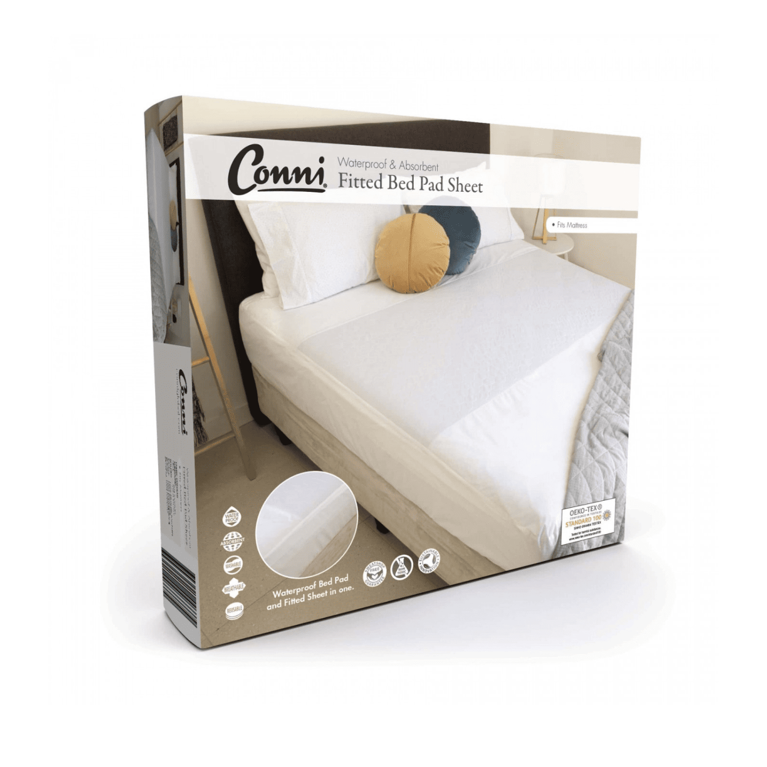Conni Fitted Bed Pad Sheet _ White+