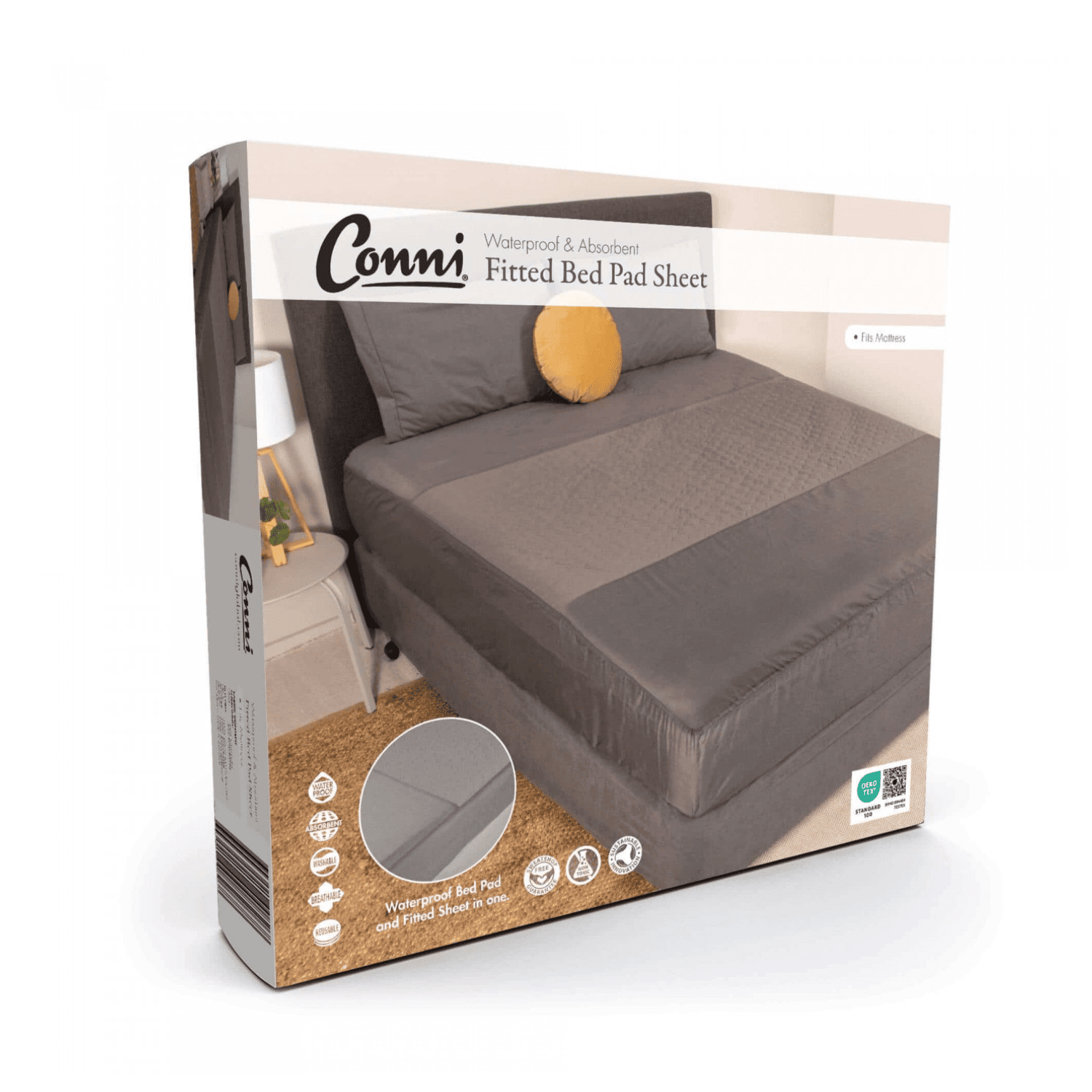 Conni Fitted Bed Pad Sheet_Charcoal+_